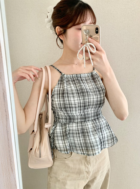 チェック柄ホルターネックトップス[gn457] | レディースファッション