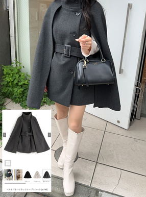 ベルト付きハイネックケープスコート[ze749] | レディースファッション