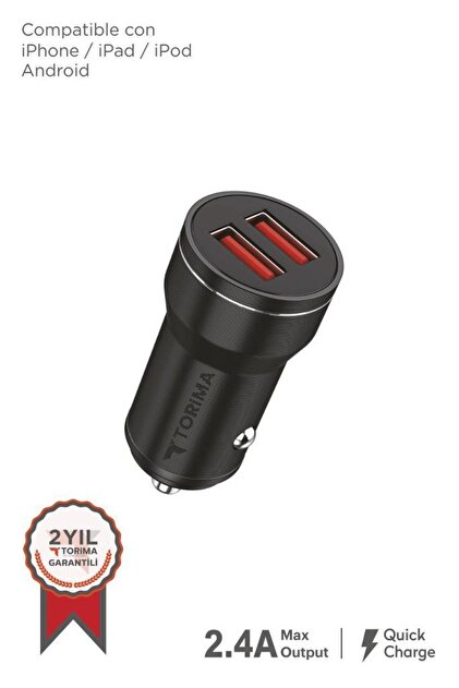 Torima Araç Şarj Cihazı 2 Usb Portlu Transmitter C01 Siyah