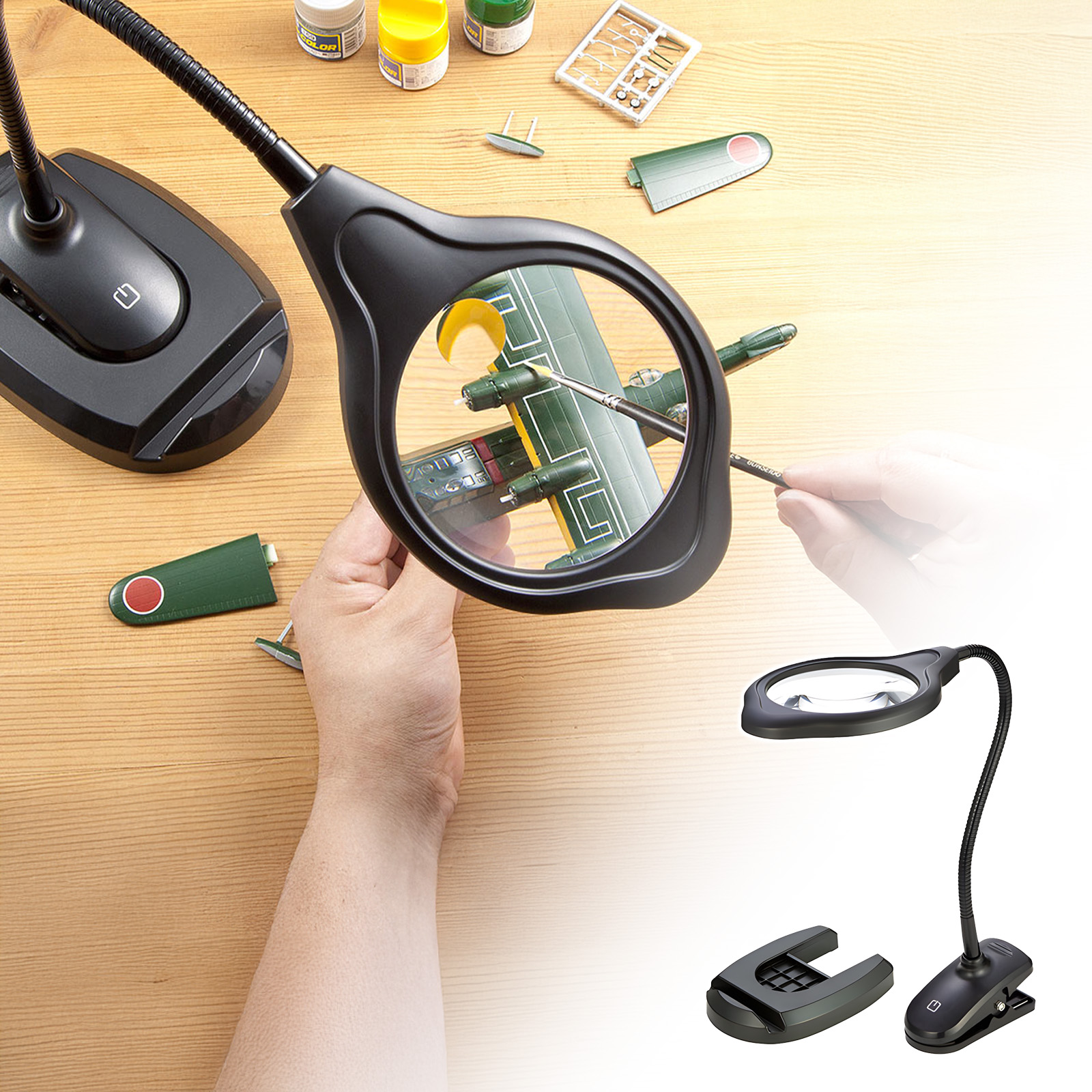 拡大鏡（LEDライト付き・アーム・スタンド・置き型・クリップ・ルーペ