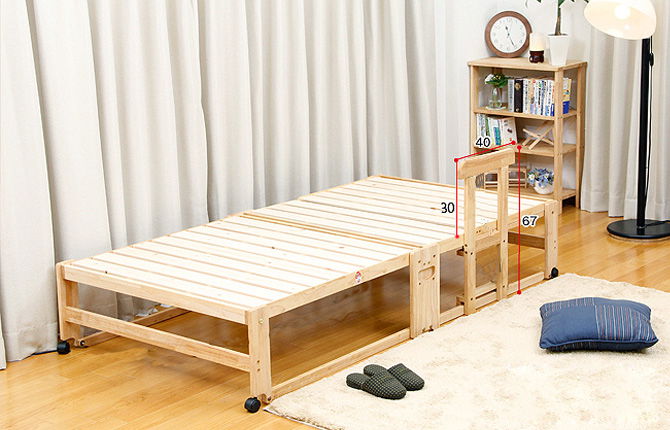 天然木製 ベッドガード 折り畳み檜すのこベッド専用純正オプション