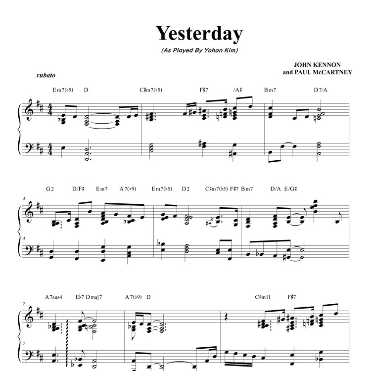 Yesterday (Beatles) - Sheet Music : Yohan Kim Music