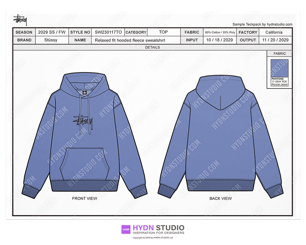 Stussy Hoodie Design Tech Pack & Reference Sample : HYDNSTUDIO