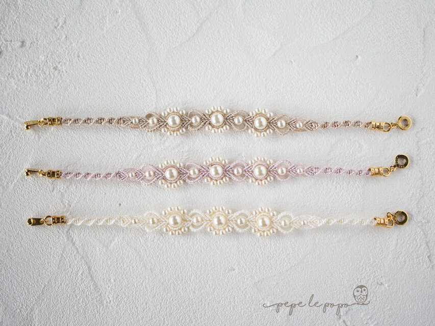 スワロフスキーパール＆シルク》フラワー×ハート連なるレース調