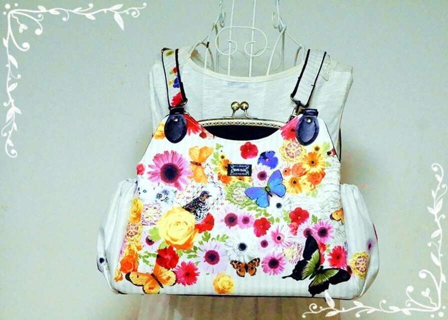 受注製作】3wayキャンディパーティあおりがま口バッグ＆ショルダー