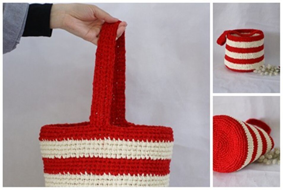 裂き編みバッグ（ワンハンドル、バケツ型） | iichi 日々の暮らしを