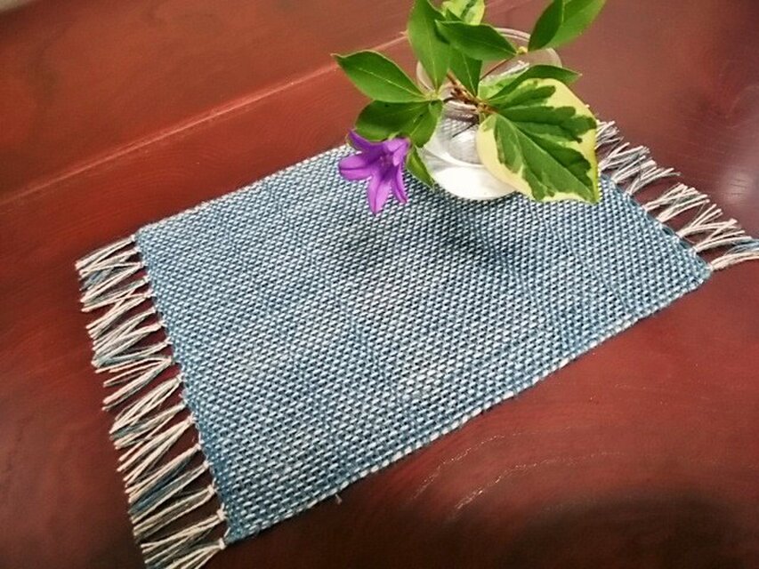 手織りテーブルセンター(藍×ベージュ) | iichi 日々の暮らしを心地よく