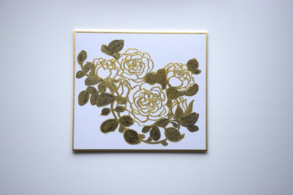 日本画】バラ _色紙に描く_4 | iichi 日々の暮らしを心地よくする