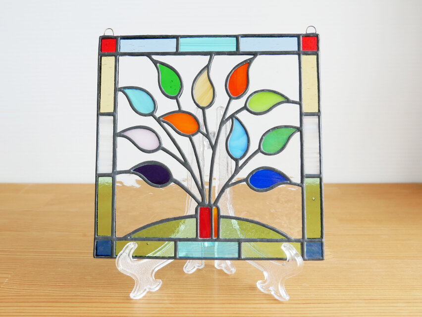 ステンドグラス ミニパネル リーフ 15cm | iichi 日々の暮らしを