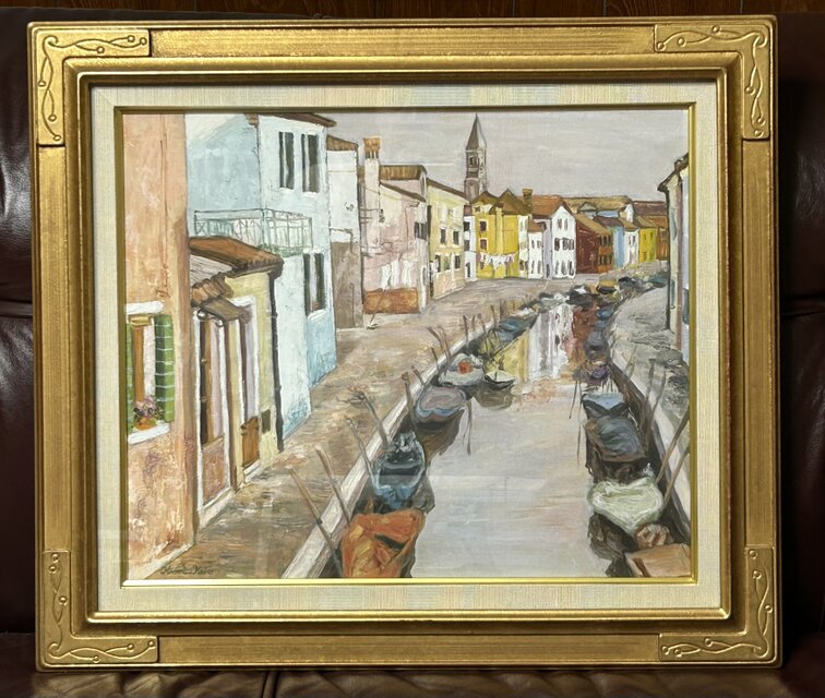 夕暮れの港町(油絵8号、イタリア、ヴェネツィア、原画一点物) | iichi