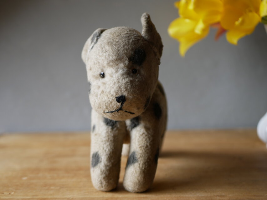 ドット柄のワンちゃん 犬 アンティークトイ ぬいぐるみ フランス