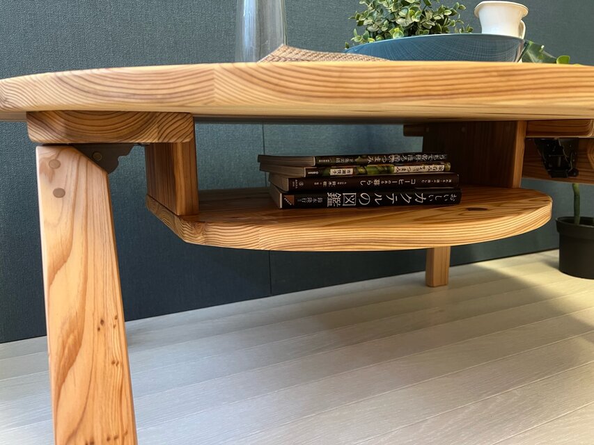 送料無料】 ローテーブル 半円 収納付き90cm 60cm 杉 折り畳み脚