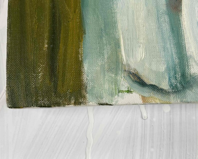 50×61㎝「サッシと洗濯物の影が透けて見えるカーテン」F12・原画・油彩