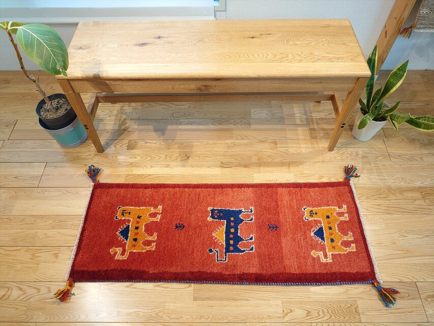 ペルシャ ギャッベ ミニランナー 細長いマット ラグ 113x43㎝ ライオン