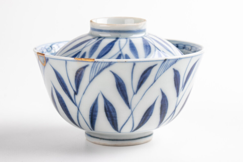 02241 古伊万里色絵蓋付茶碗十客 古伊万里 松竹梅文蓋付茶碗(