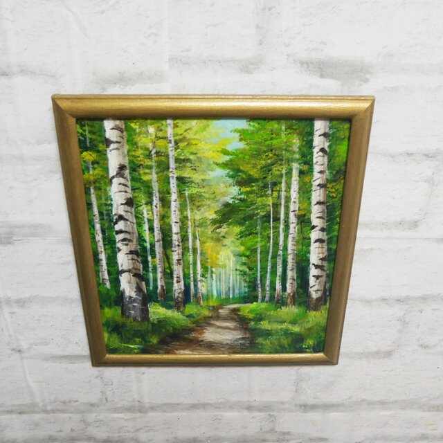 油絵 油彩 油彩画 絵画 絵【白樺林道】 | iichi 日々の暮らしを