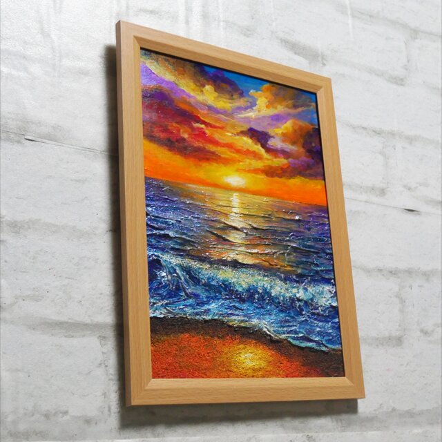 油絵【水平線に沈む夕日】 | iichi 日々の暮らしを心地よくする