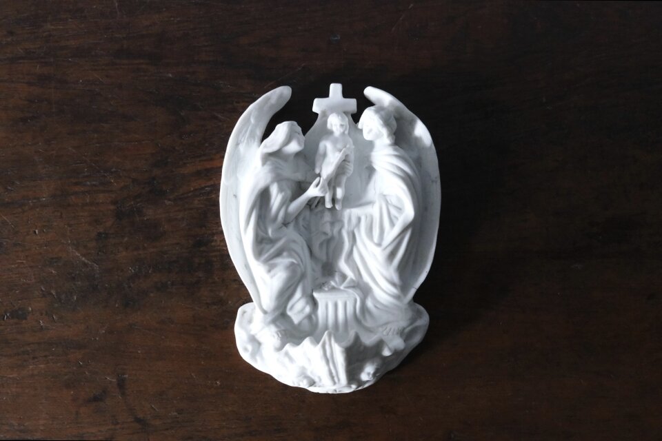 ベニティエ 聖水盤 イエス 天使 ビスク フランス アンティーク 0502239