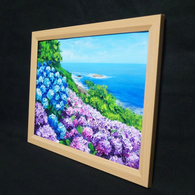 油絵【海と空と桃源郷岬の紫陽花】 | iichi 日々の暮らしを心地よく