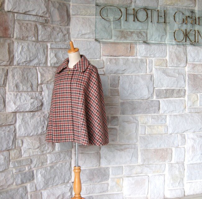 エレガントケープコート】 ロンドンの名探偵 ブラウン系千鳥格子 背