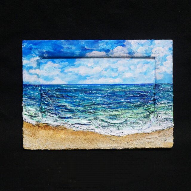 油絵 油彩 油彩画 絵 絵画 【海の砂浜】ミニ絵画 | iichi 日々の暮らし