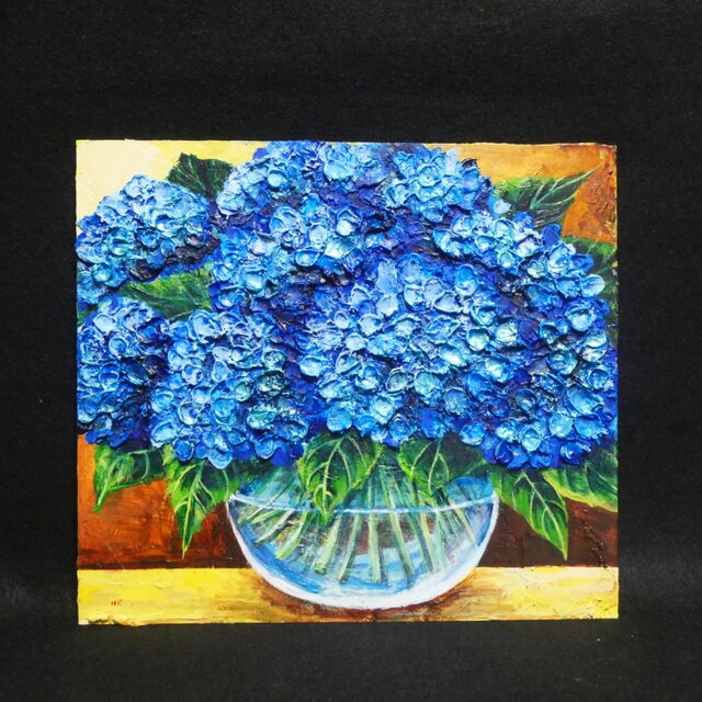 油絵 油彩 油彩画 絵 絵画【青い紫陽花】 | iichi 日々の暮らしを