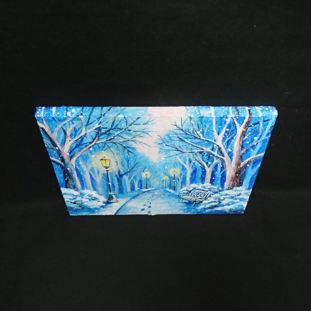 油絵 原画 雪景色 冬景色 幻想的 青 絵画 F3「雪降る幻想」 | iichi