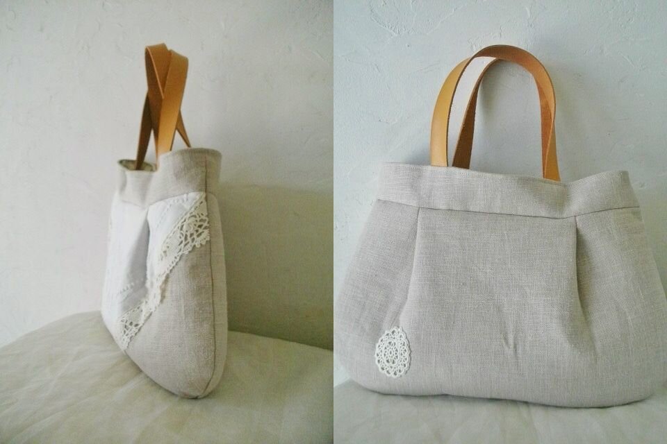 フランス*アンティーク*手刺繍*エクリュリネン*トートバッグ | iichi