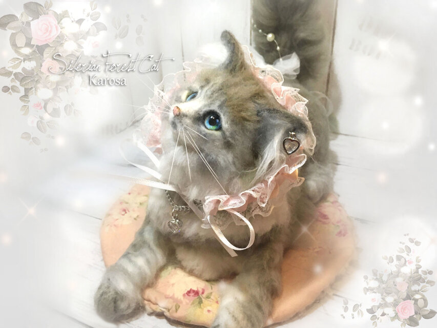 サイベリアン アッシュグレー おしゃれにゃんこ 猫 羊毛フェルト L