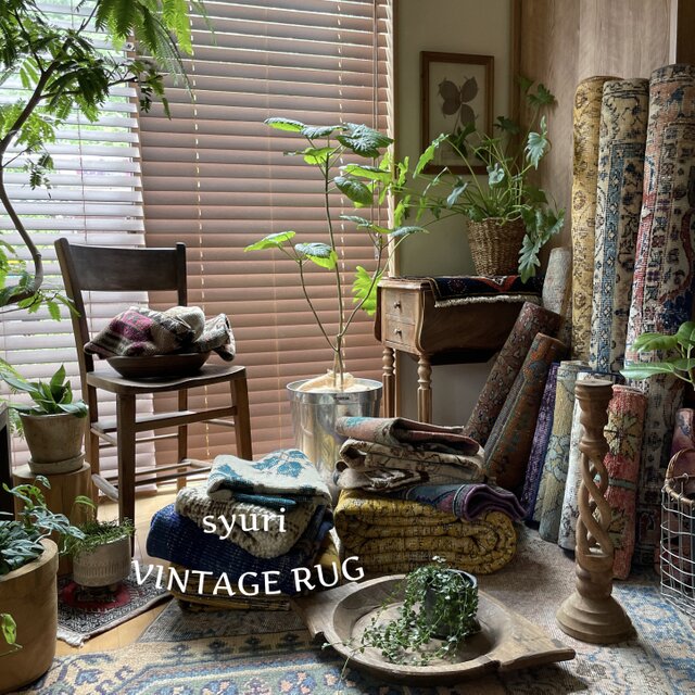 トルコヴィンテージラグ 84×104 ひまわりイエロー オーバーダイ トルコ