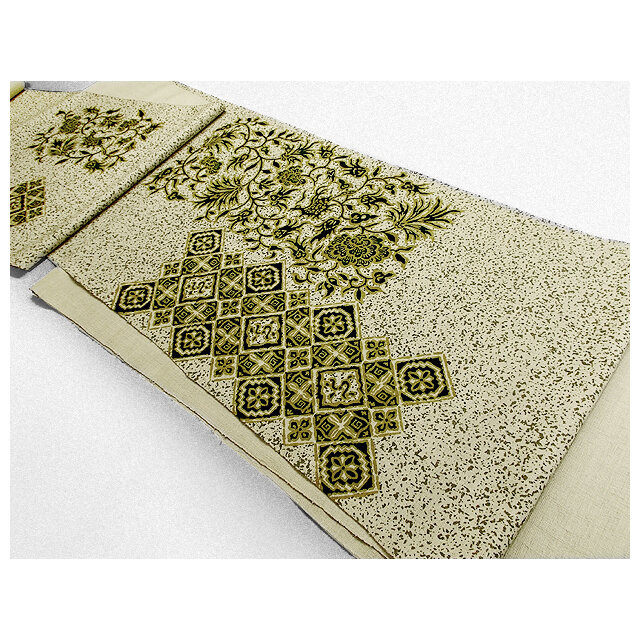 名古屋帯（ジャワ更紗鳥・草花文様）（グレー色） | iichi 日々の