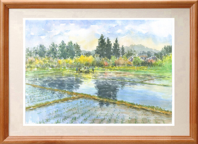 注文制作します 水彩画原画 春の水田風景 | iichi 日々の暮らしを