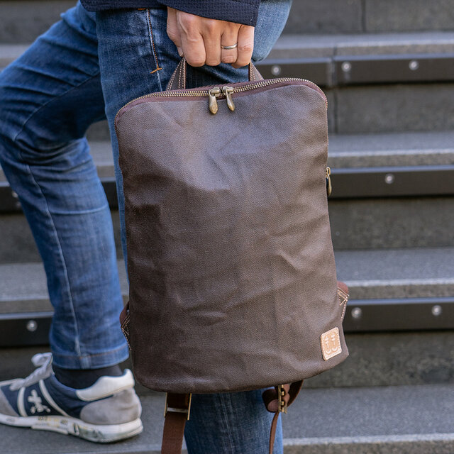 柿渋染め 帆布バッグ【壺渋 こしぶ】メンズ「薄マチ リュック」kiki