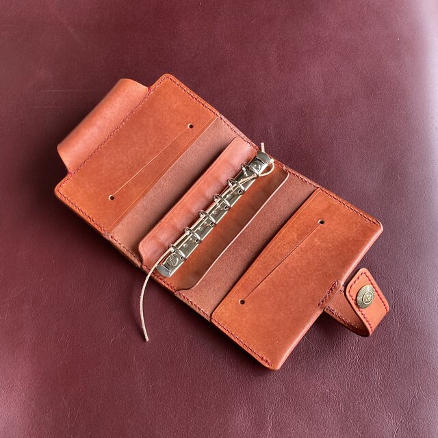 ミニ6「 情報カード」 赤茶】 筒状ペンホルダーのシステム手帳 mini6