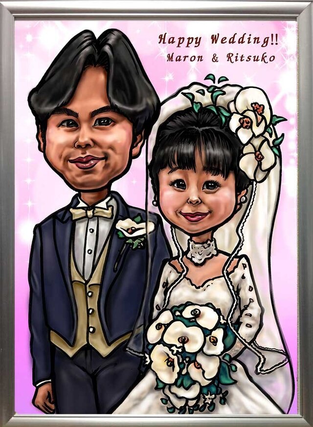 似顔絵ウェルカムボード【A3サイズ】ハイクオリティ（2名）フレーム