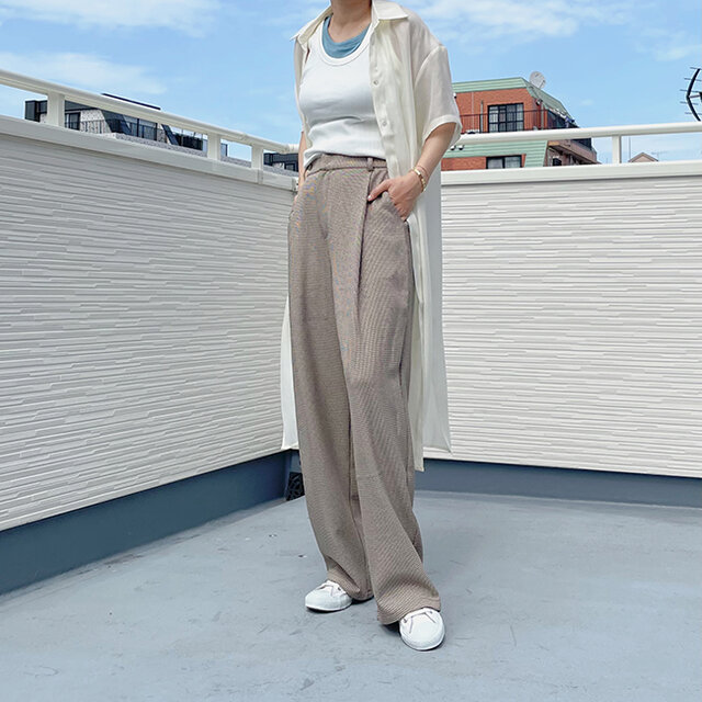 新作】千鳥格子のタックワイドパンツ23005BR | iichi 日々の暮らしを