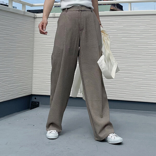 新作】千鳥格子のタックワイドパンツ23005BR | iichi 日々の暮らしを