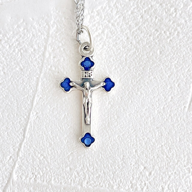 十字架【ブルー】ネックレスSilver✧サージカルステンレス✧クロス