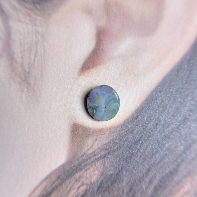 天然ボルダーオパール14kgf片耳ピアス☆オーストラリア・Yowah産原石