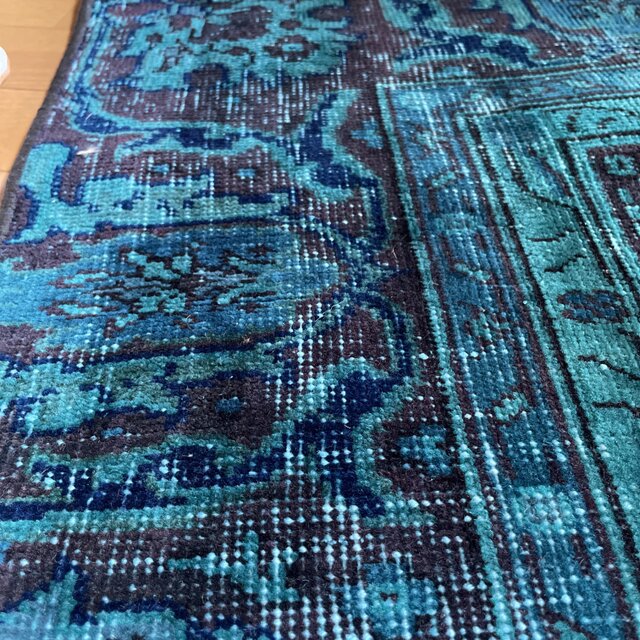 トルコヴィンテージラグ ブルーグリーン 61×117 オーバーダイ 神秘的