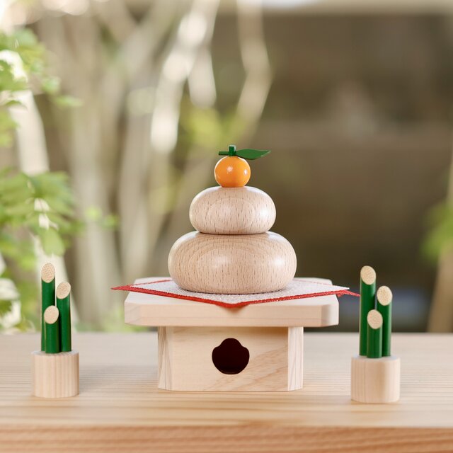 鏡餅 木製 かがみもち 小サイズ 三宝付き 無垢材 門松 お正月 | iichi