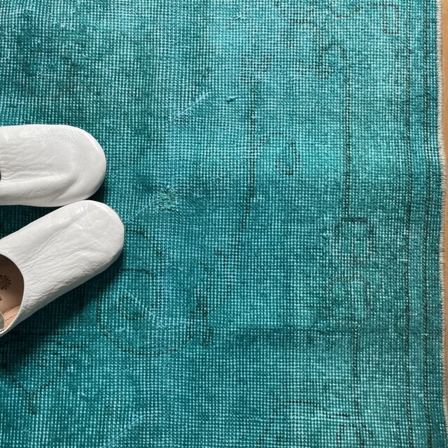 トルコヴィンテージラグ ターコイズブルーグリーン 204×103 オーバー