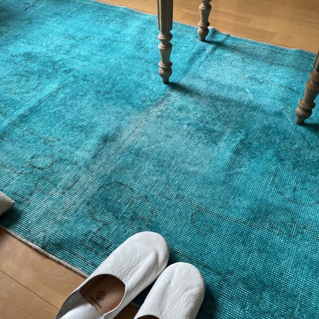 トルコヴィンテージラグ ターコイズブルーグリーン 204×103 オーバー