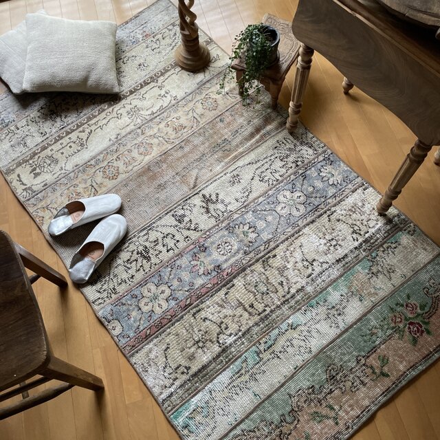 超大判 266×157 shabby chic トルコ ヴィンテージラグ 超大判 266×157