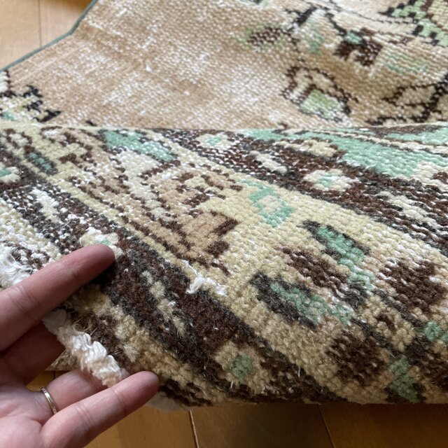 トルコヴィンテージラグ 大判ランナーラグ 80.5×262 ミルクティー