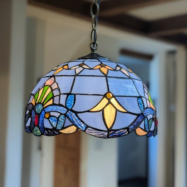 ステンドグラスシェードのペンダントライト【ブルー】※受注生産