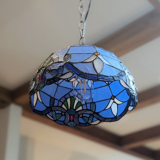 ステンドグラスシェードのペンダントライト【ブルー】※受注生産