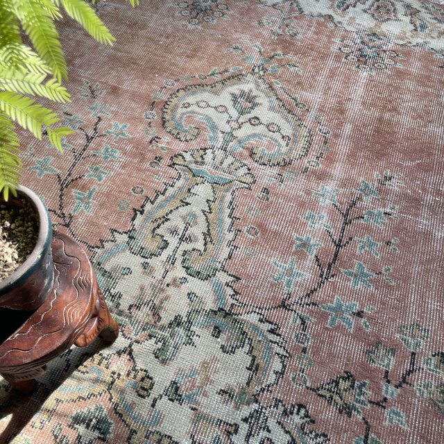 大判160×257 擦れシャビー 色むら メダリオン トルコヴィンテージラグ