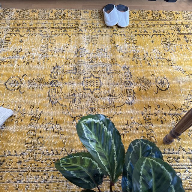 140.5×256 大判 イエローオレンジオーバーダイ トルコヴィンテージラグ