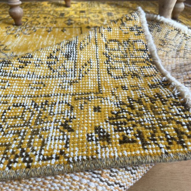 140.5×256 大判 イエローオレンジオーバーダイ トルコヴィンテージラグ